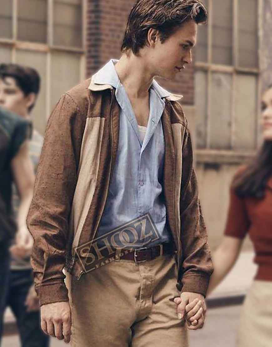 West Side Story (Tony) Ansel Elgort Brown Cotton Jacket 1 West Side Story (Tony) Ansel Elgort Brown Cotton Jacket
