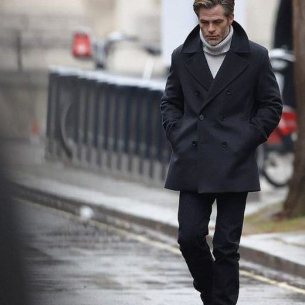 All the Old Knives Henry Pelham Chris Pine Black Wool Peacoat