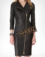 Ashley Roberts Black Leather Dress/Coat