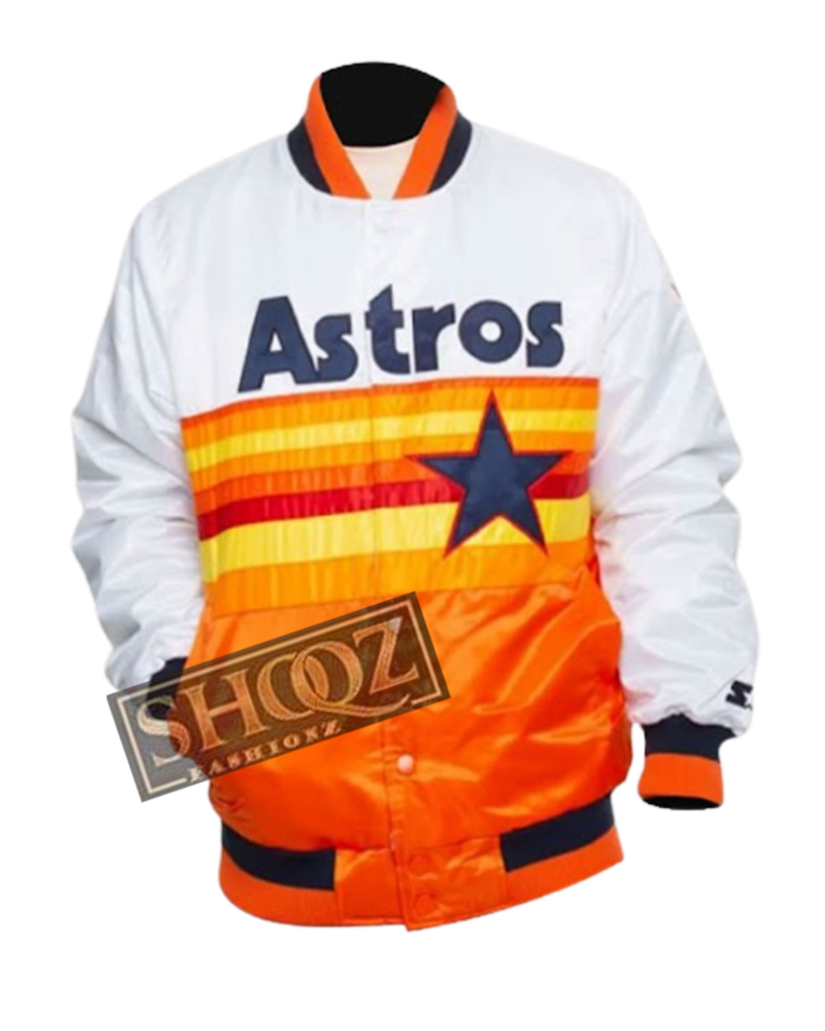 Houston Astros White and Orange Star Satin Jacket 1 Houston Astros White and Orange Star Satin Jacket