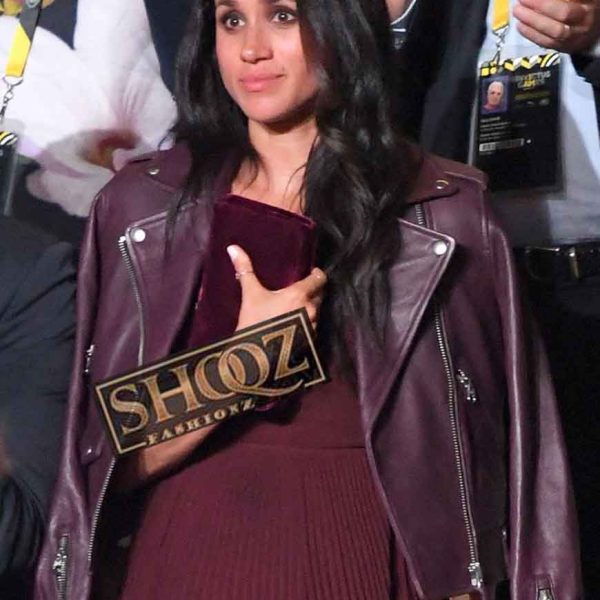 Meghan Markle Maroon Biker Leather Jacket