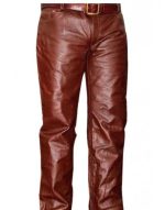 Mens Brown Real Leather Pant