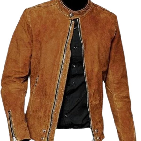 Men's Cafe Racer Vintage Brown Suede Leather Jacket