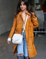 Camila Cabello Brown Leather Trench Coat