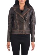 Carolyn Quilted Vintage Brown Biker Jacket
