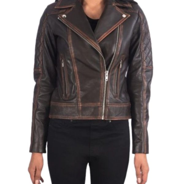 Carolyn Quilted Vintage Brown Biker Jacket