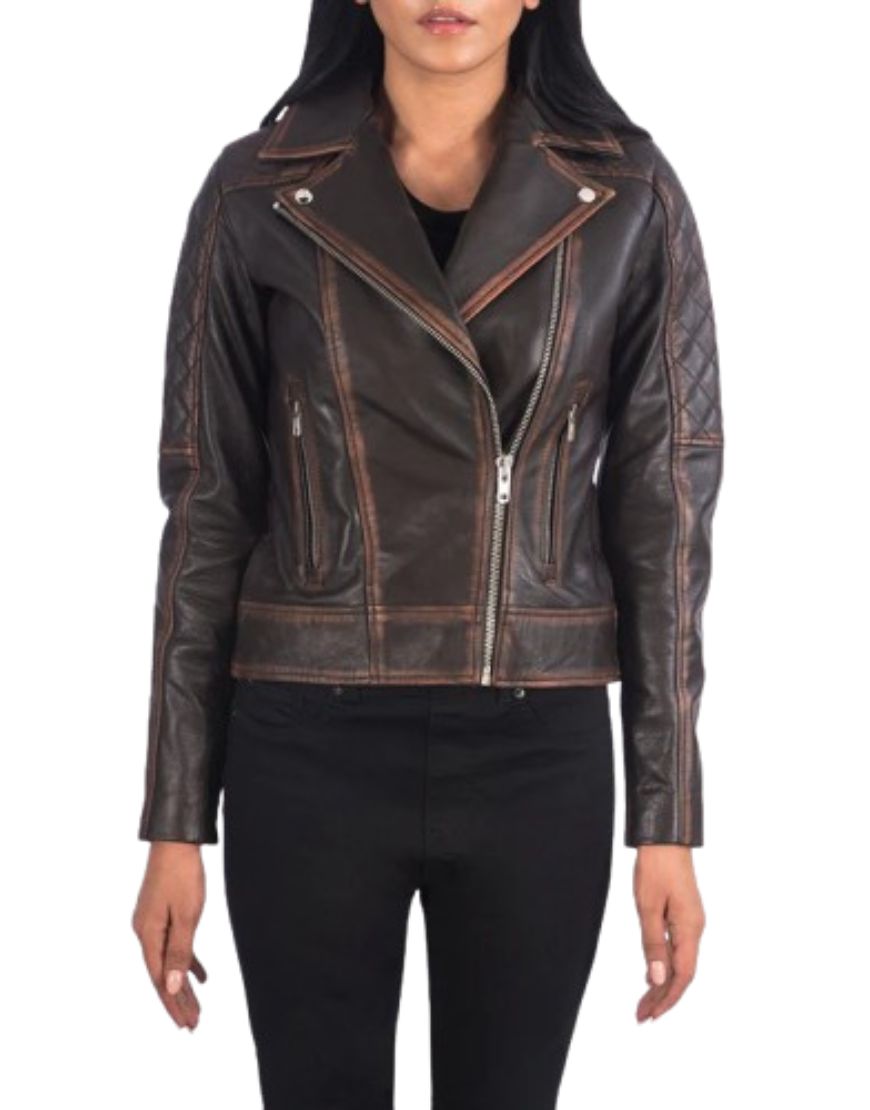Carolyn Quilted Vintage Brown Biker Jacket 1 Carolyn Quilted Vintage Brown Biker Jacket