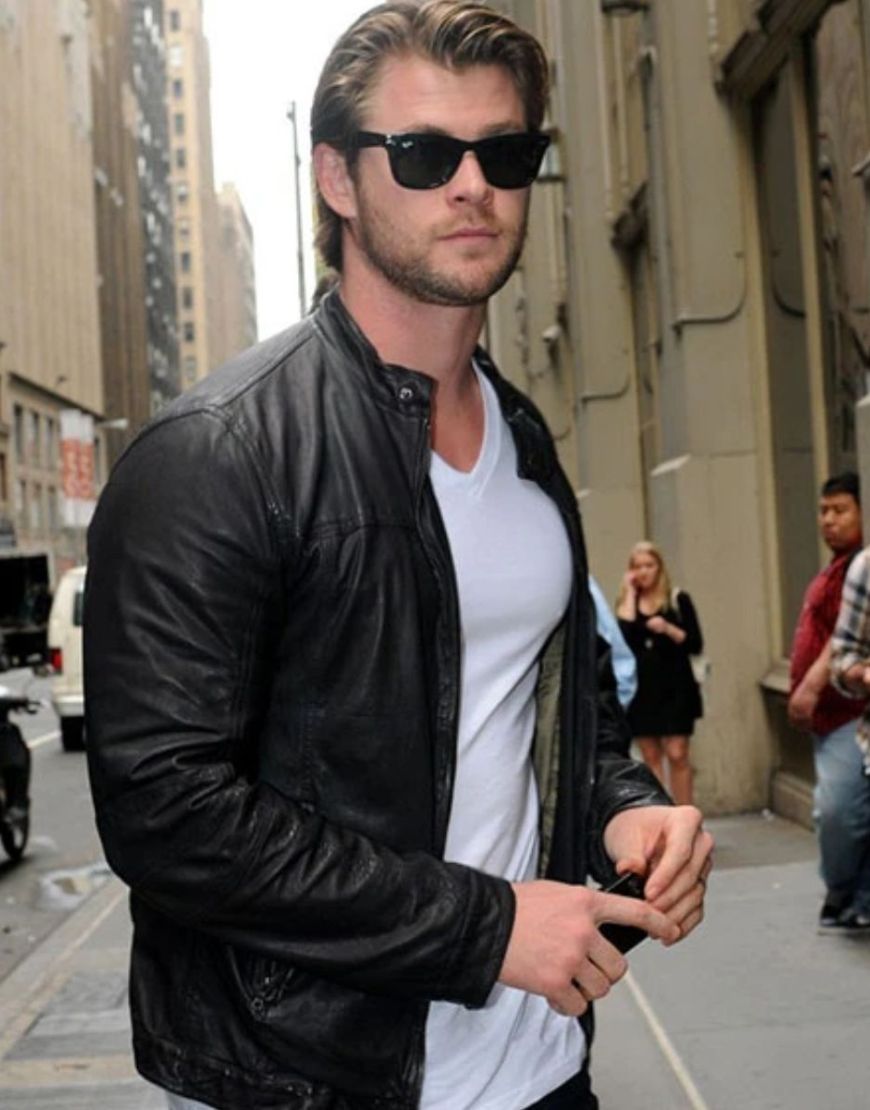 Chris Hemsworth Black Classic Leather Jacket 1 Chris Hemsworth Black Classic Leather Jacket