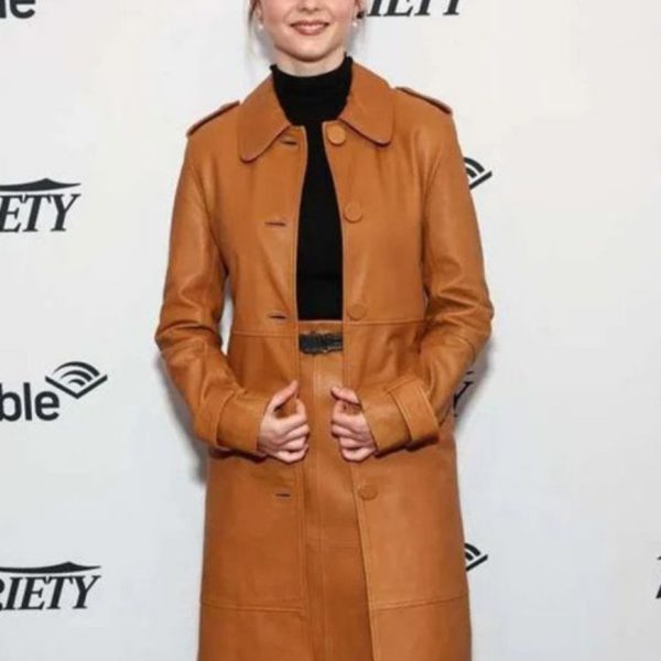 Eileen 2023 Thomasin McKenzie Brown Leather Coat