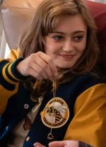 Yellowjackets Ella Purnell Blue and Yellow Varsity Jacket