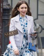 Lily Collins Emily In Paris Emily Cooper White Leather Jacket