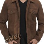 Gilbert Mens Brown Trucker Suede Jacket