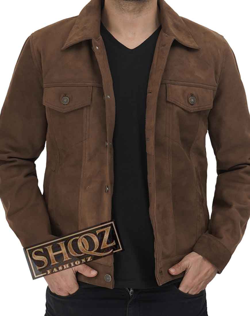 Gilbert Mens Brown Trucker Suede Jacket 1 Gilbert Mens Brown Trucker Suede Jacket