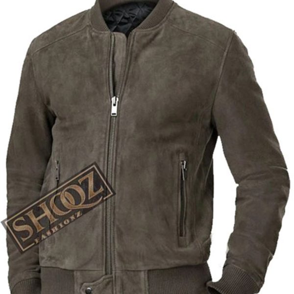 Men's Grey Bomber Suede Leather Jacket