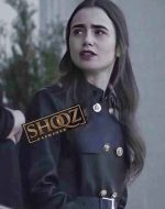 Lily Collins Inheritance Lauren Monroe Black Leather Coat