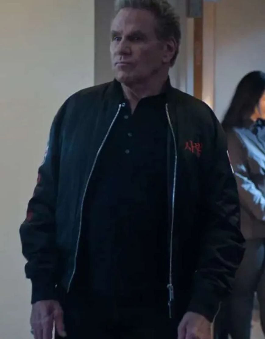 John Kreese Cobra Kai S06 Black Bomber Jacket 1 John Kreese Cobra Kai S06 Black Bomber Jacket