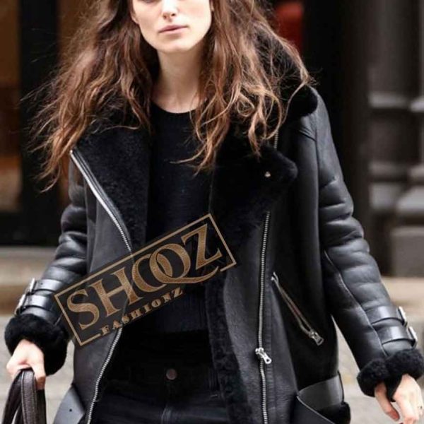 Keira Knightley Black Shearling Jacket