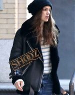 Keira Knightley Black Shearling Jacket