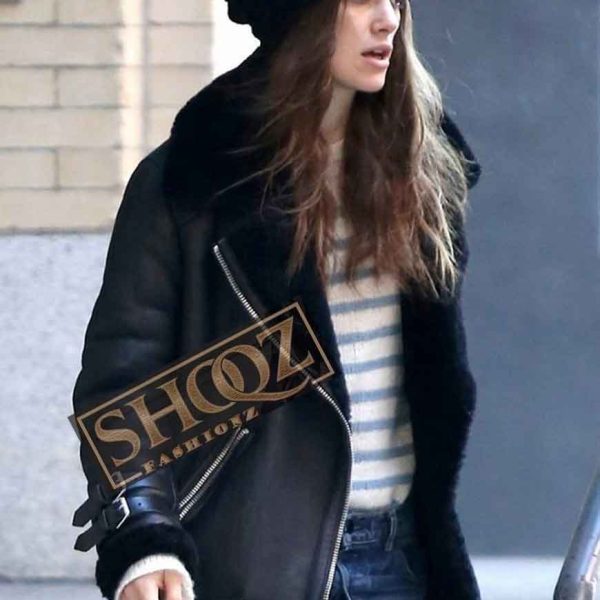 Keira Knightley Black Shearling Jacket