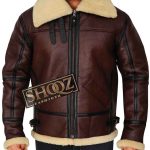 Men's Dark Brown Aviator Shearling Bomber Leather Jacket