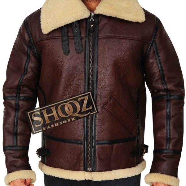 Men's Dark Brown Aviator Shearling Bomber Leather Jacket