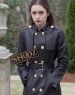 Lily Collins Inheritance Lauren Monroe Black Leather Coat
