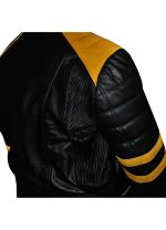 Men's Black Biker Yellow Stripes Leather Jacket