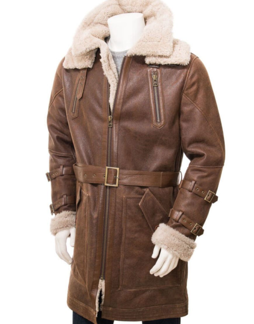Men's Brown Sheepskin Trench Coat 1 Men's Brown Sheepskin Trench Coat