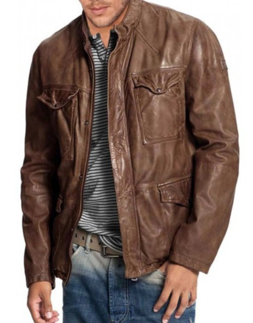 Men's 4 Pocket Distressed Leather Jacket 1 Men's 4 Pocket Distressed Leather Jacket