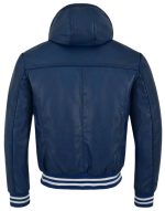 Men?s Blue Hooded Leather Jacket