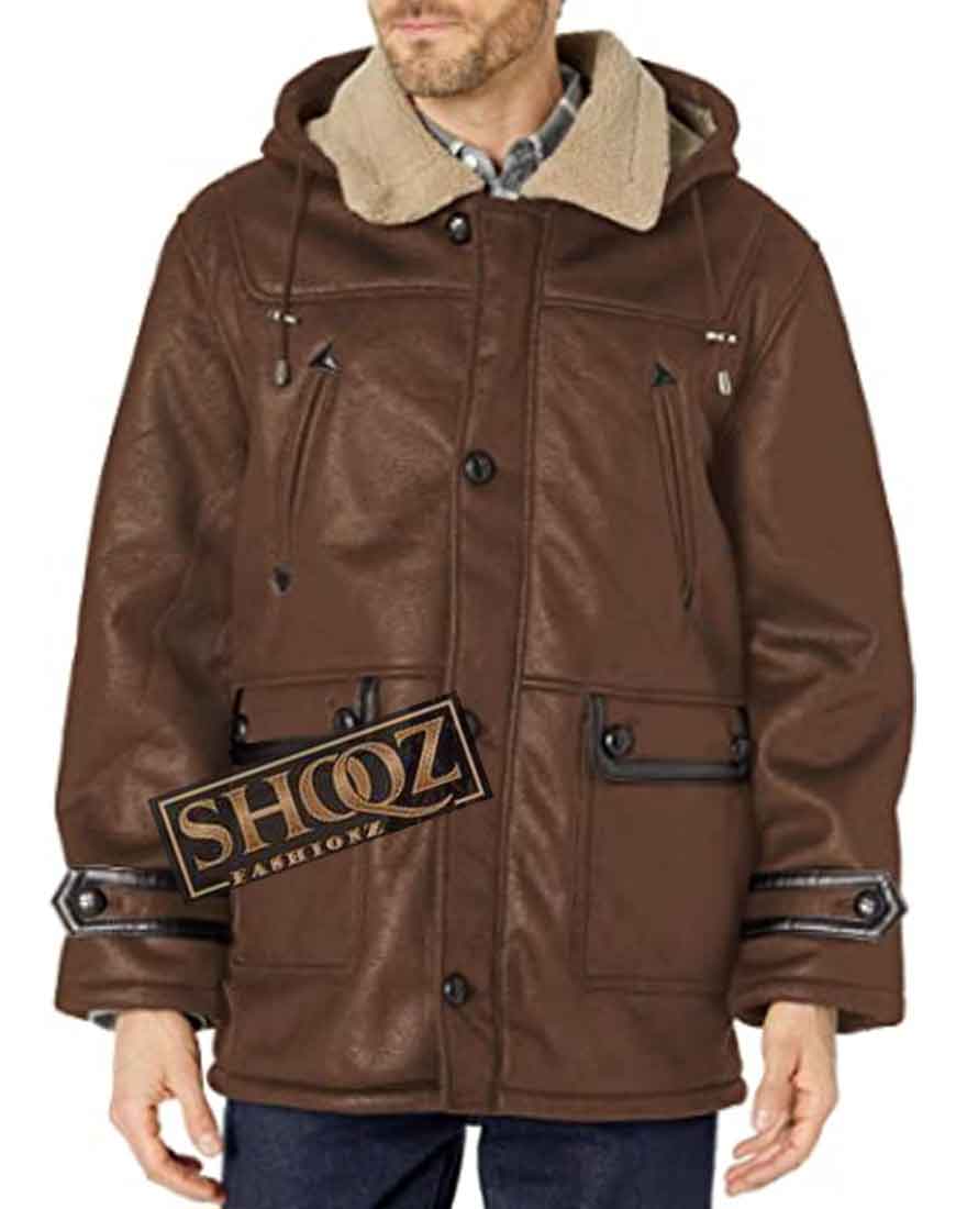 Men's Shearling Hooded Faux Leather Jacket 1 Men's Shearling Hooded Faux Leather Jacket