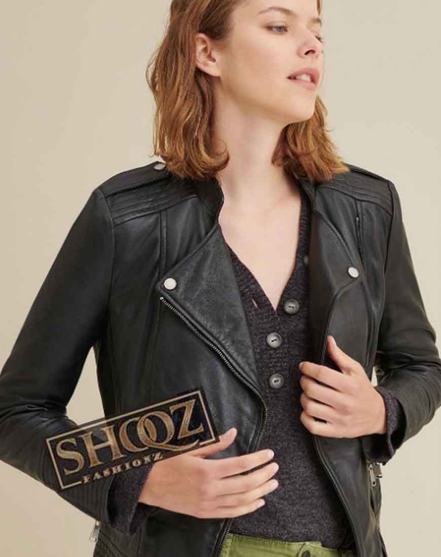 Monica Asymmetrical Black Leather Jacket 1 Monica Asymmetrical Black Leather Jacket