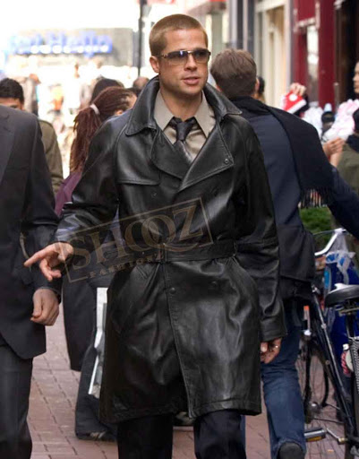 Ocean's Eleven Rusty Ryan (Brad Pitt) Black Leather Treanch Coat