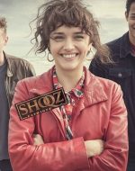 Olivia Cooke Pixie Red Leather Coat