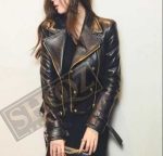 New Women's Black Biker Style Genuine Leather Motorcycle Slim fit Leather Jacket