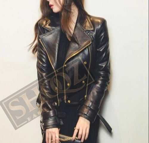 New Women's Black Biker Style Genuine Leather Motorcycle Slim fit Leather Jacket