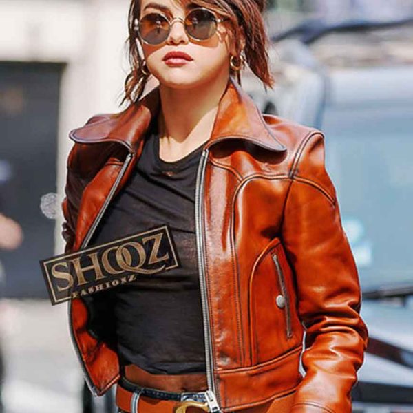 Selena Gomez Brown Leather Jacket