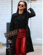 Selena Gomez Trench Coat & Red Leather Pant