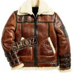 B3 Aviator Brown Waxed Shearling Leather Jacket