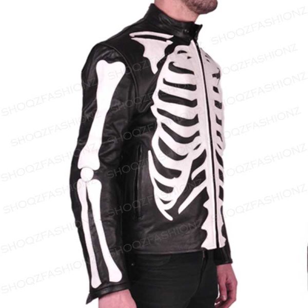 Skeleton Sketch Men's Black Biker Leather Jacket