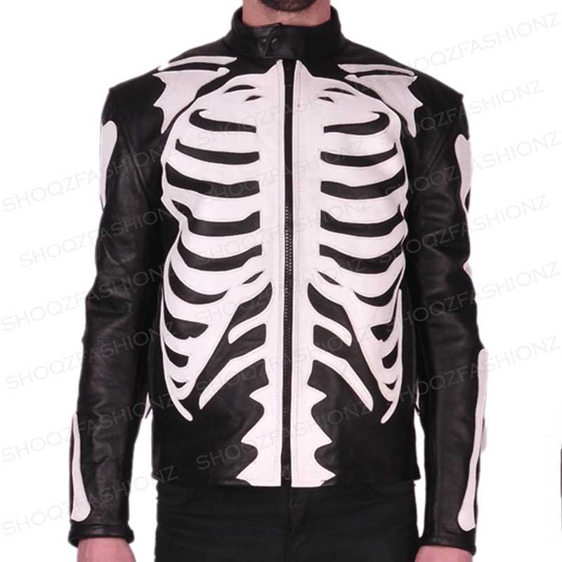 Skeleton Sketch Men's Black Biker Leather Jacket