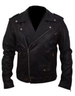 Slim Fit Belted Rider Black Jacket