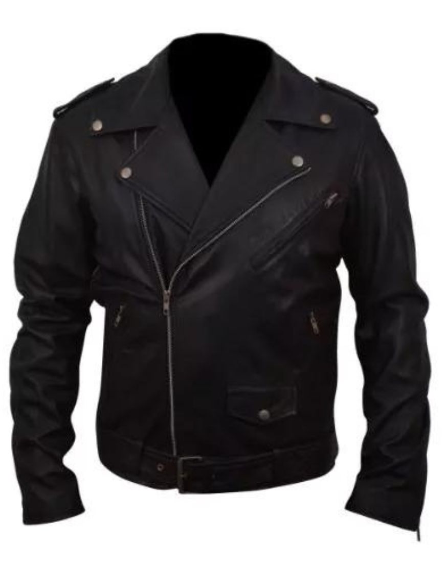 Slim Fit Belted Rider Black Jacket