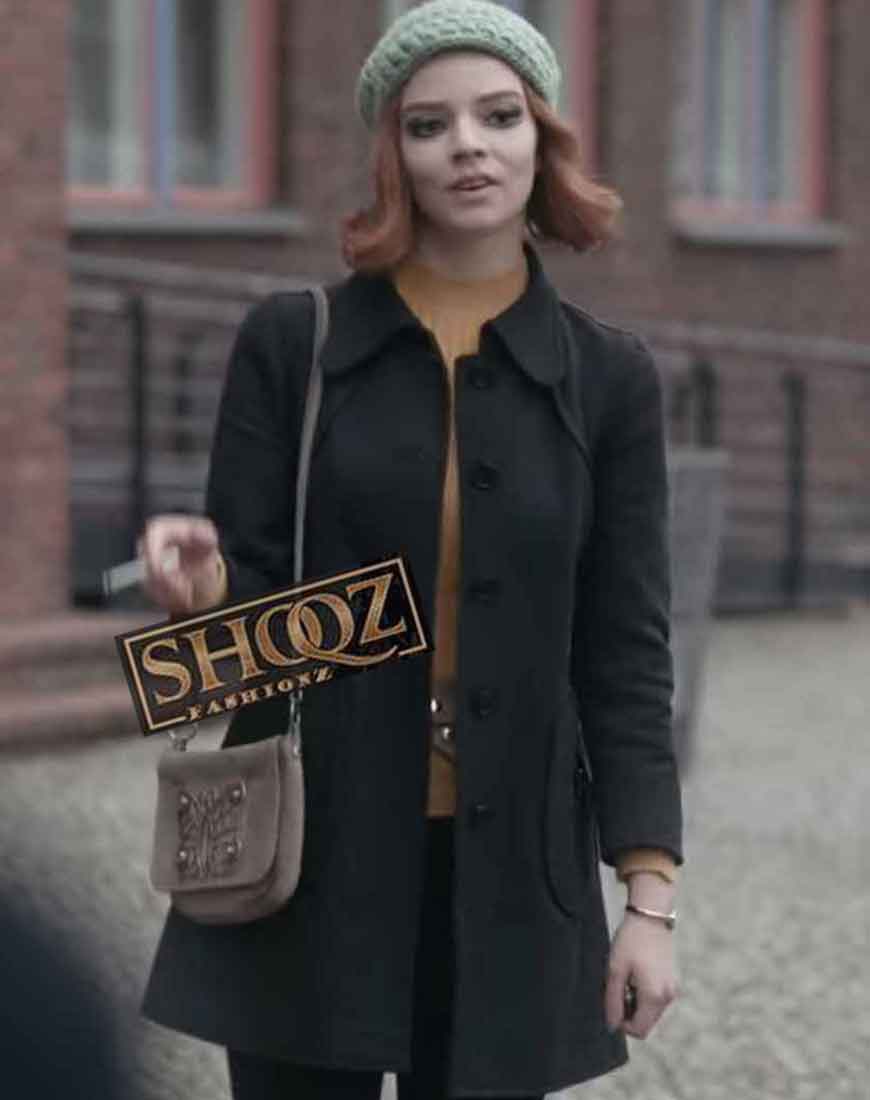 Anya Taylor Joy The Queen's Gambit Beth Harmon Black Coat 1 Anya Taylor Joy The Queen's Gambit Beth Harmon Black Coat