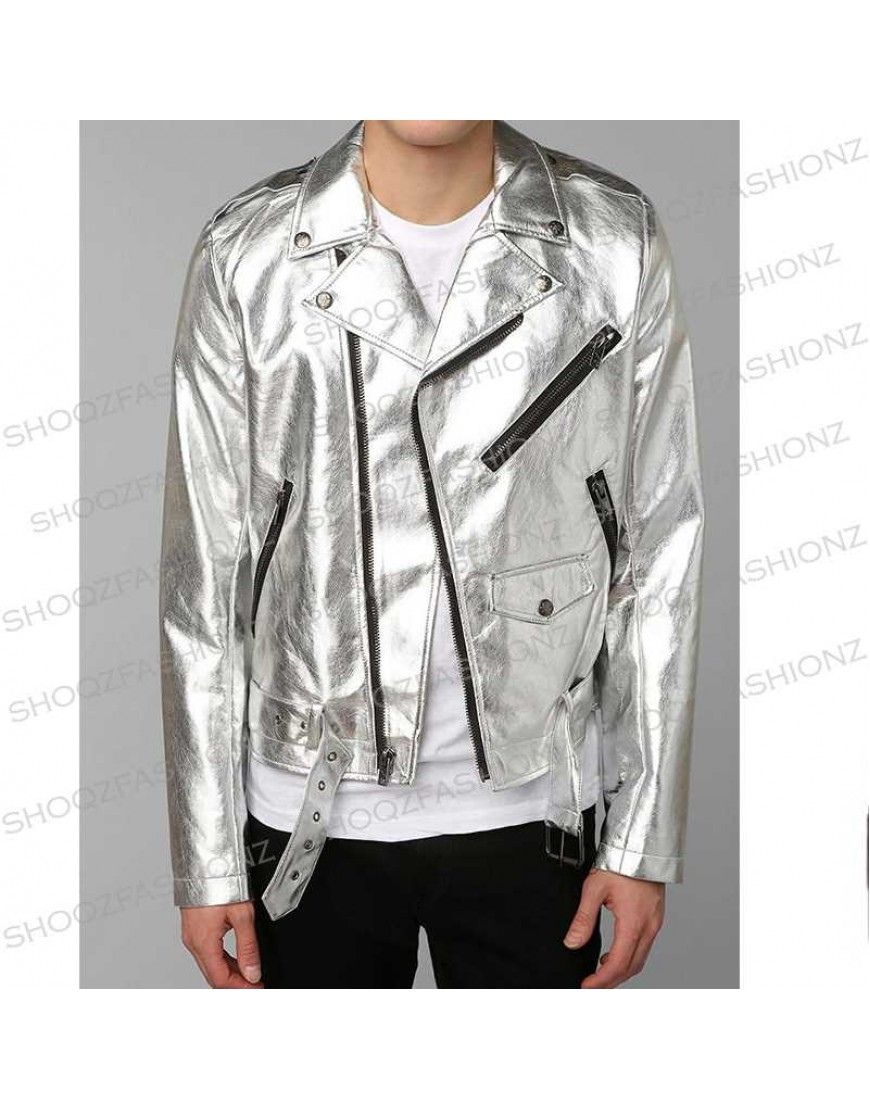 Tripp NYC Punk Rave Goth X-men Metal Rocker Faux Silver Jacket