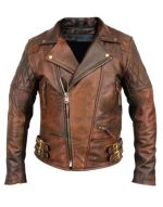 Men's Vintage Motorcycle Cafe Racer Distressed Leather Jacket