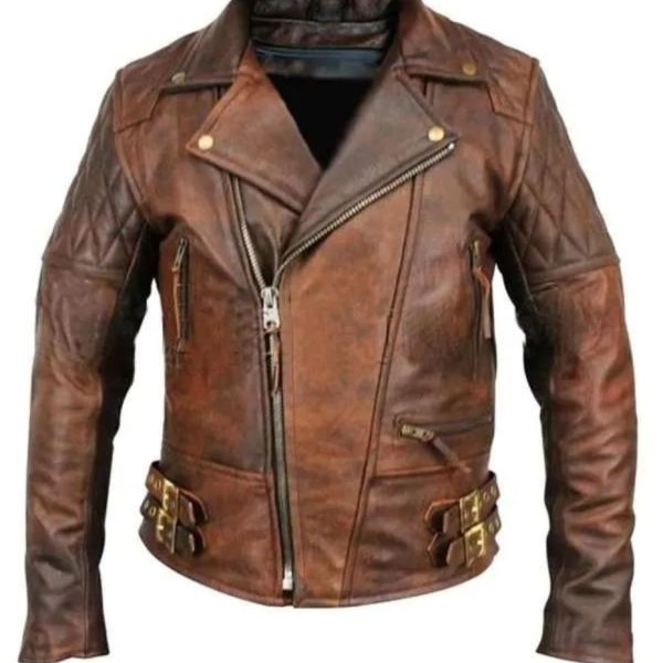 Men's Vintage Motorcycle Cafe Racer Distressed Leather Jacket