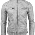 Men's White Quilted Cafe Racer Biker Jacket
