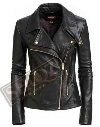 New Women's Black Slim Fit Biker Style Real Leather Jacket