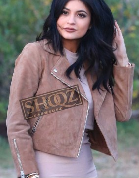 Kylie Jenner Biker Suede Leather Jacket